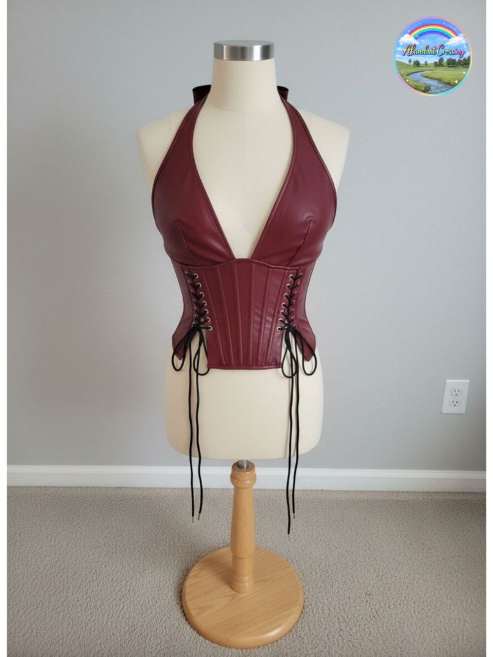 Faux Leather Halter Corset Top Backless Lace Up Club Party Tank